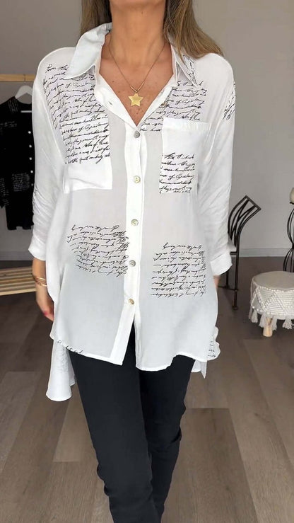 Chemise à revers à la mode avec lettres imprimées